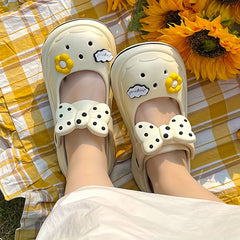 Women's Bowknot Platform Clogs Hollow Out Summer Beach Shoes
