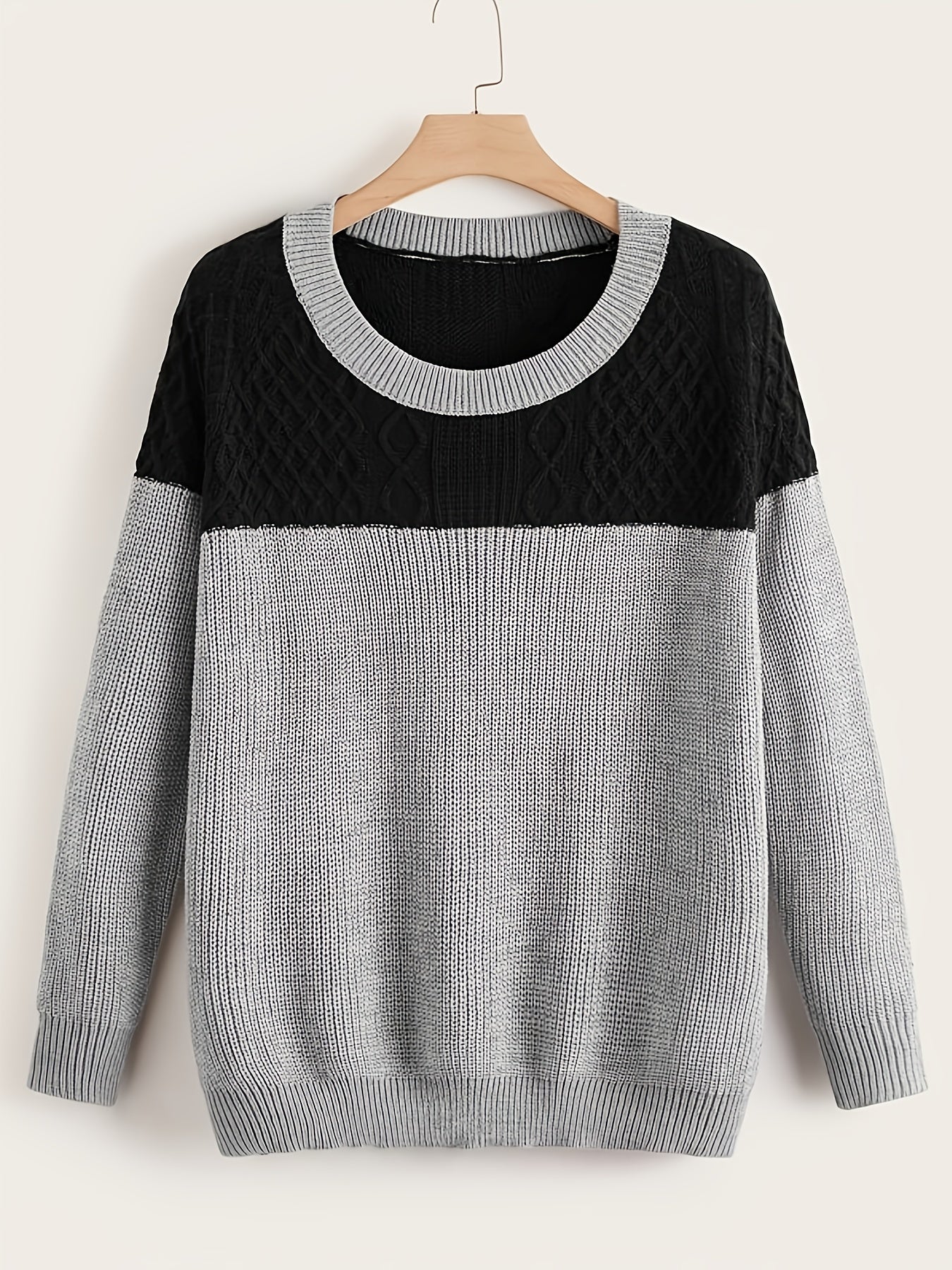 Colorblock Round Neck Long Sleeve Sweater Plus Size