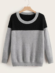 Colorblock Round Neck Long Sleeve Sweater Plus Size