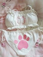Sexy Naughty Cat Cosplay Lingerie Set with Ruffle Cut Out Bra