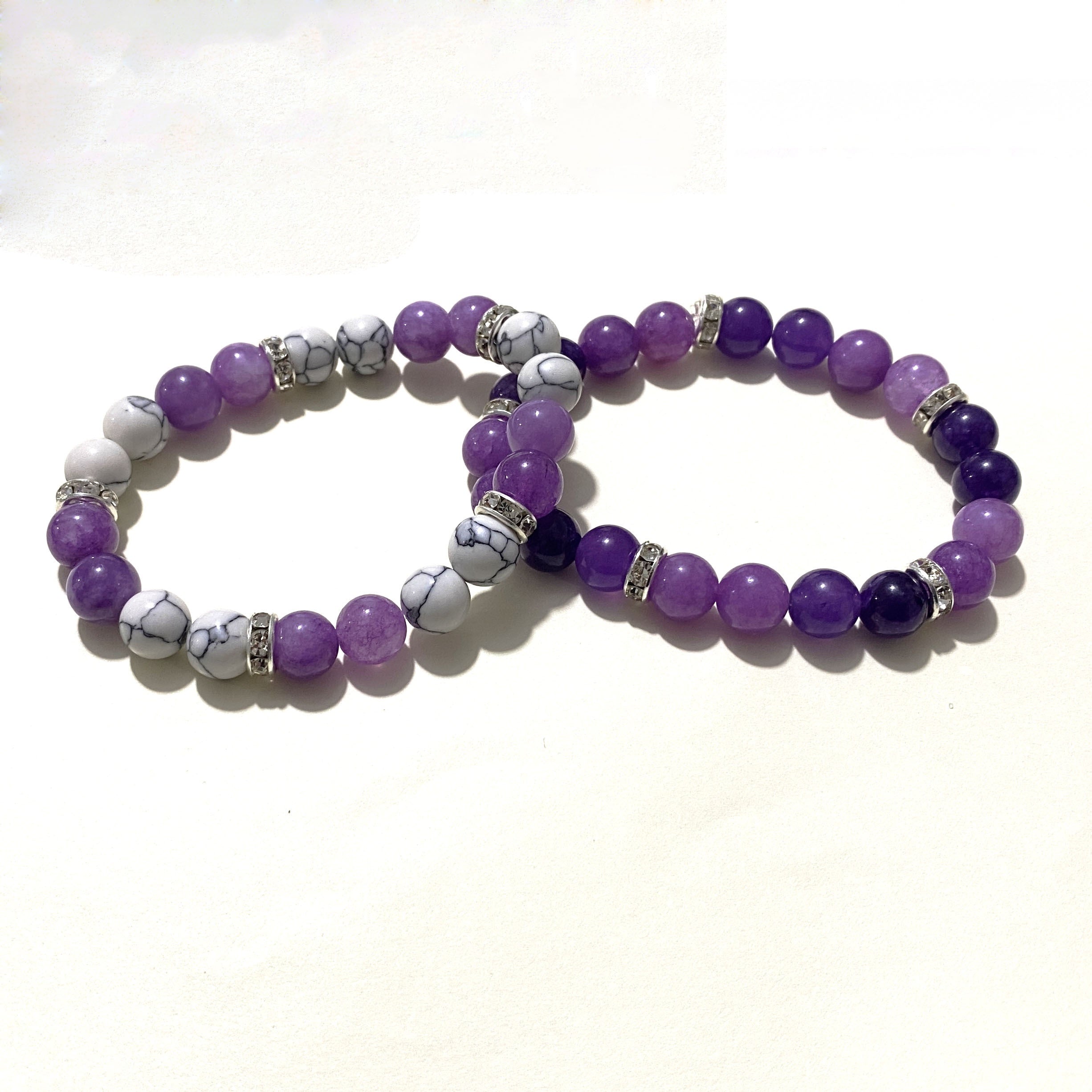 2pcs Amethyst Bracelet Pine Stone Beaded Hand String for Courage