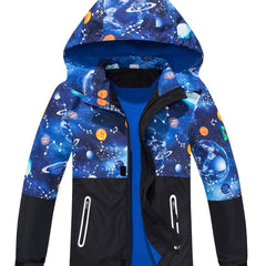 Boys Starsky Splicing Rain Jacket For Kids Waterproof Coat With Removable Hood