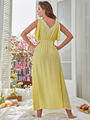 Lace Panel Nightgown Deep V Maxi Dress Sleepwear