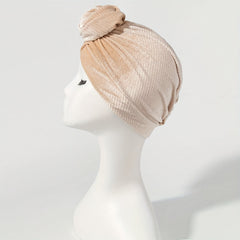 Polka Dot Velvet Turban Cap Flower Decor Head Wrap Solid Elastic Head Scarf