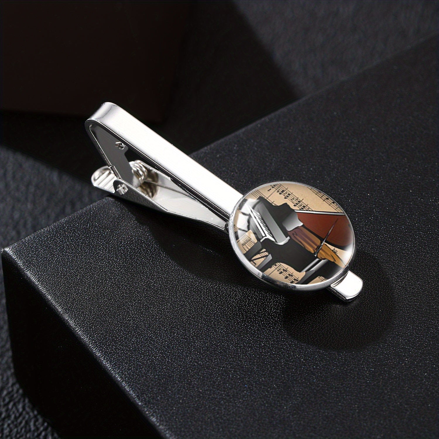 Vintage Piano Keyboard Music Note Round Tie Clip Buckle Gift