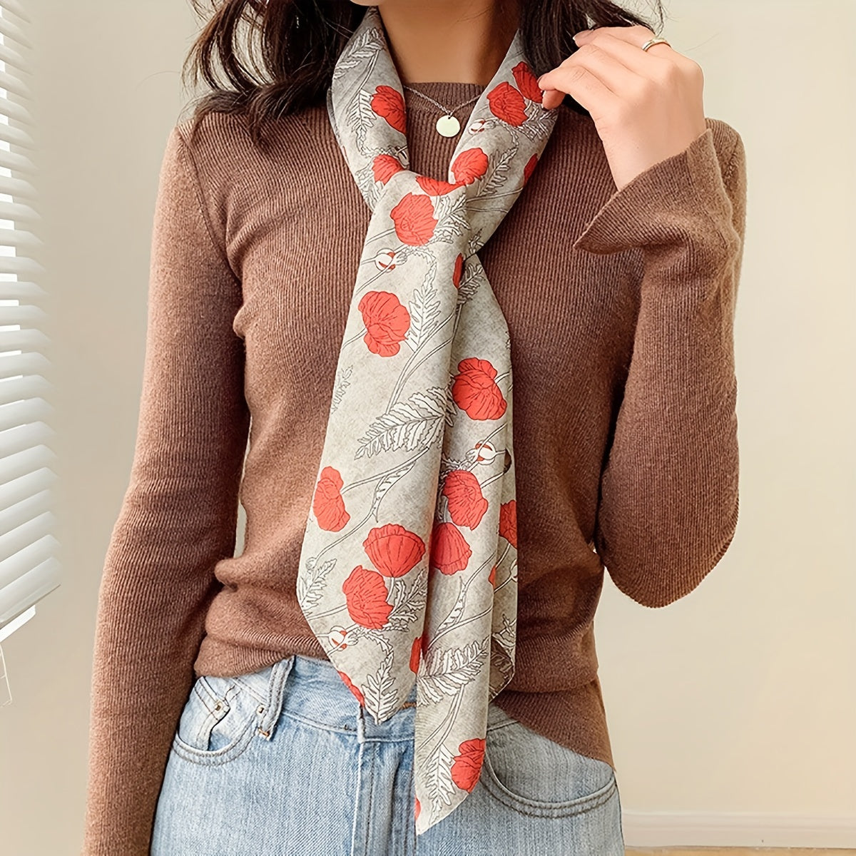 Vintage Rose Flower Print Shawl Twill Silk Square Scarf