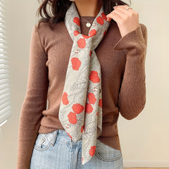 Vintage Rose Flower Print Shawl Twill Silk Square Scarf