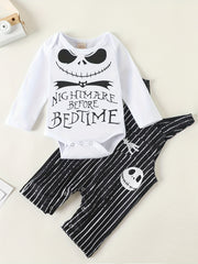 Baby Boys Halloween Printed Cotton Costume Strap Romper & Skull Trousers