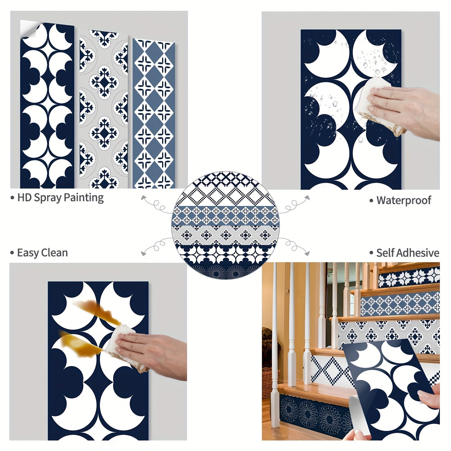 6pcs Staircase Retro Tile Wall Sticker, Waterproof Self-adhesive Vinyl Decal