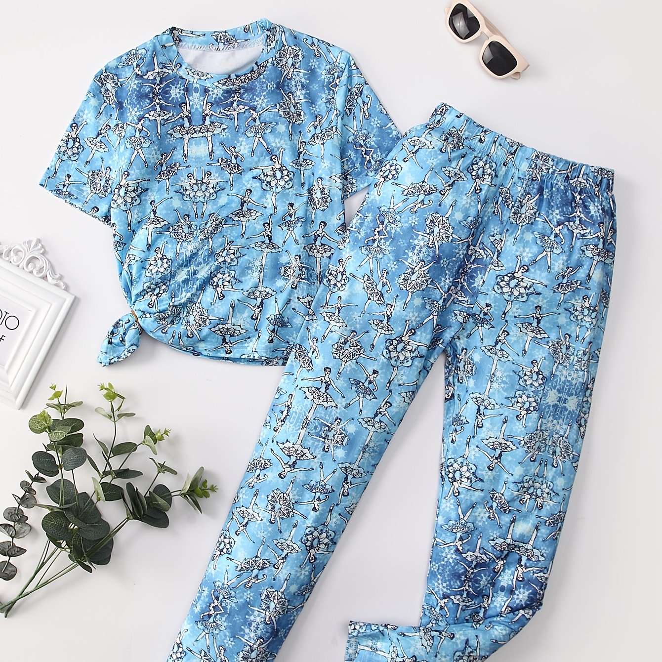 Ballet Girl Allover Print Kid's Pajamas 2pcs Set Comfy PJ Girl's Loungewear