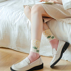 3 Pairs Floral Print Comfy Mid Tube Socks Women's Stockings & Hosiery