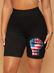 Women's Plus Colorful Figure Print High Rise Biker Shorts
