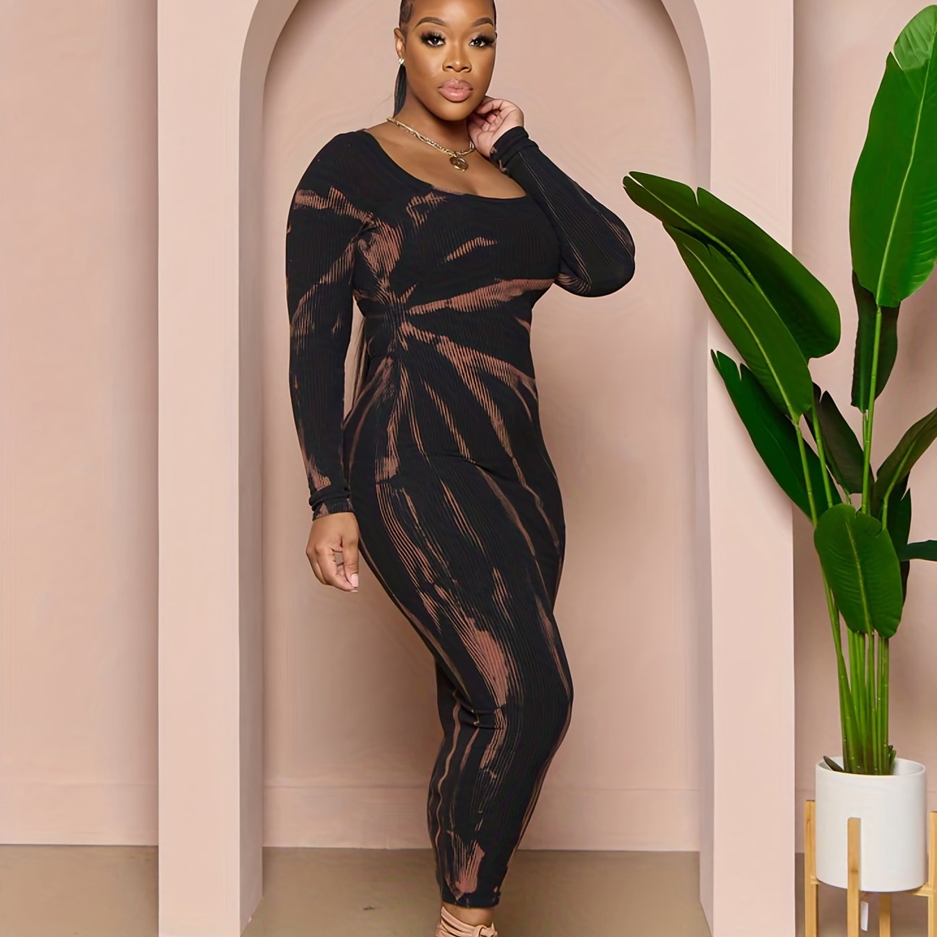 Sexy Dress Random Print Long Sleeve Bodycon Midi Maxi Dress
