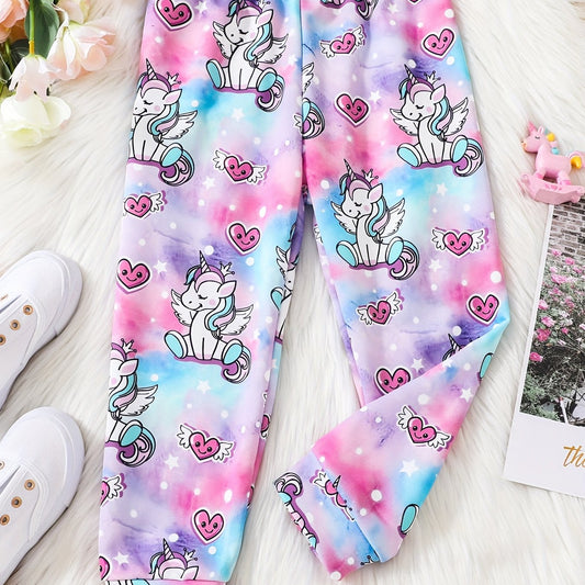 Girls' Unicorn Cartoon Pants Full Print Jogger Outwear Kids Outfit