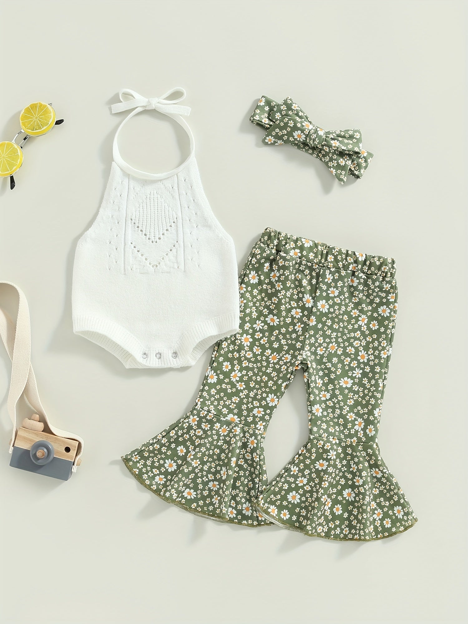 Toddler Girl Cami Crop Romper Flared Pants Headband Set