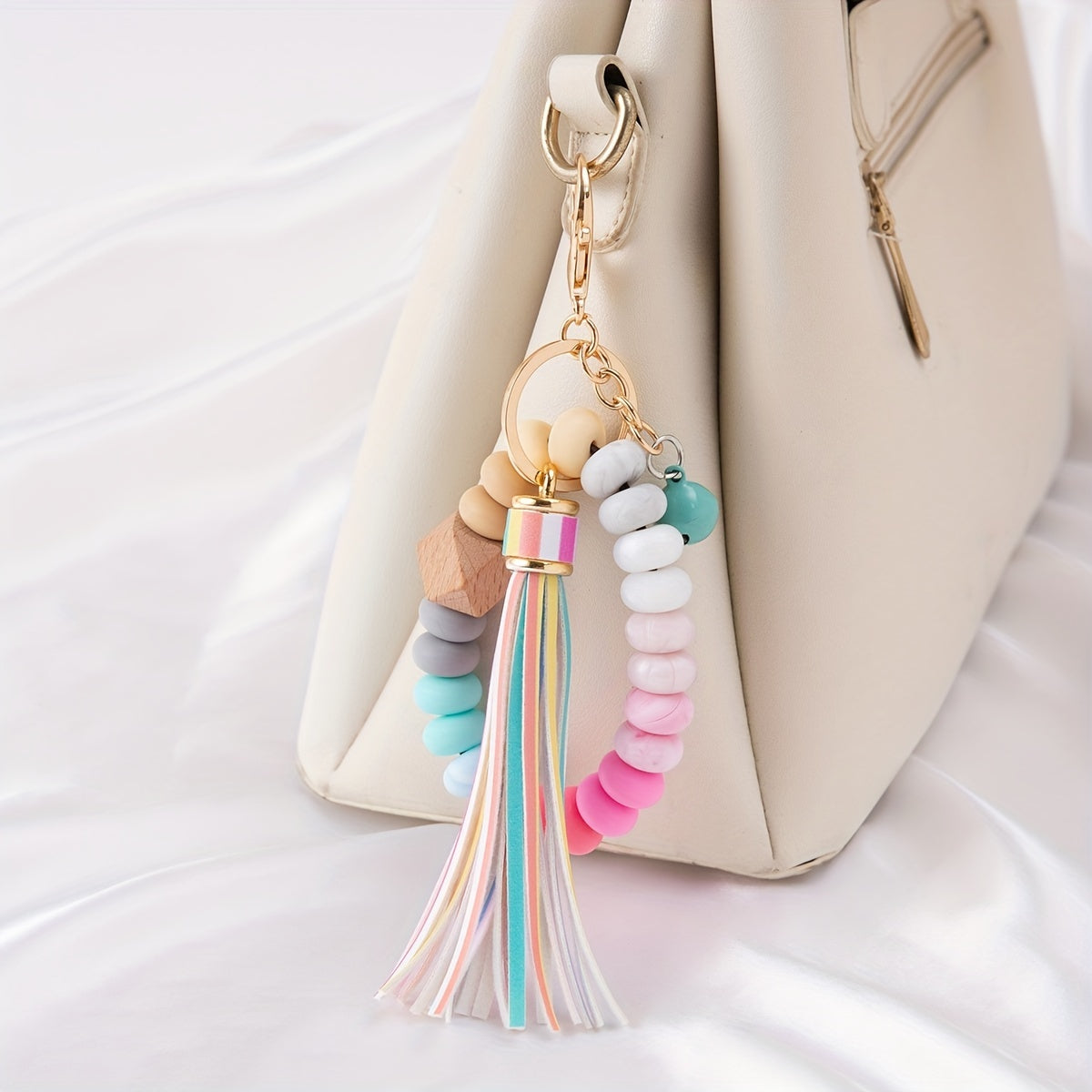 Silicone Bead Bracelet Keychain with Tassel - Birthday Party Gift