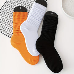 3 Pairs Solid Cozy Mid Tube Socks Women's Stockings