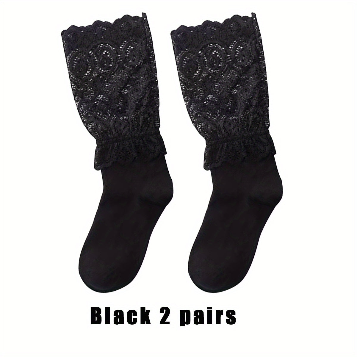 Contrast Lace Socks 2 Pairs Women's Mid Tube Stockings