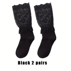 Contrast Lace Socks 2 Pairs Women's Mid Tube Stockings