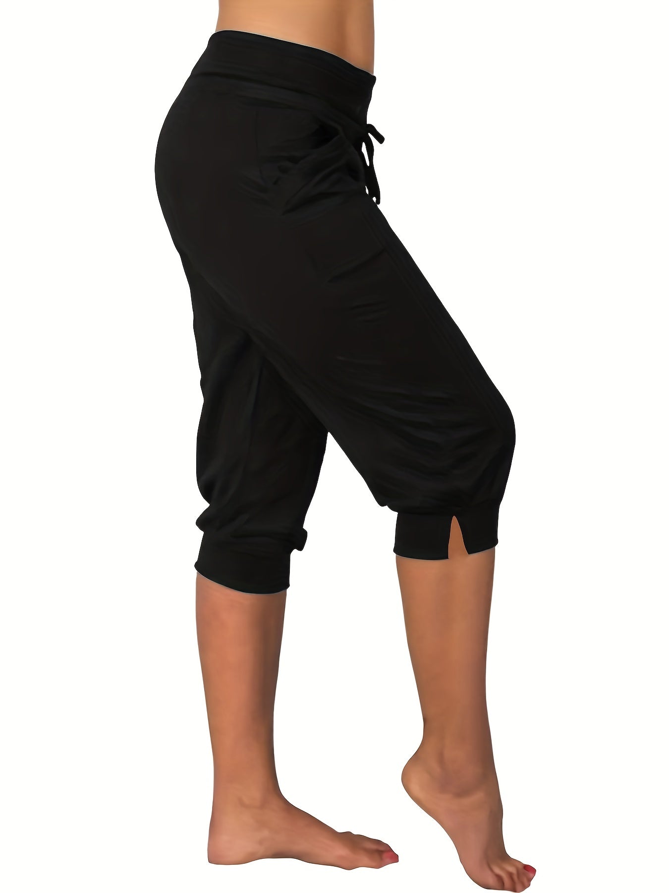 Solid Drawstring Split Cropped Pants Casual Pants For Spring & Summer
