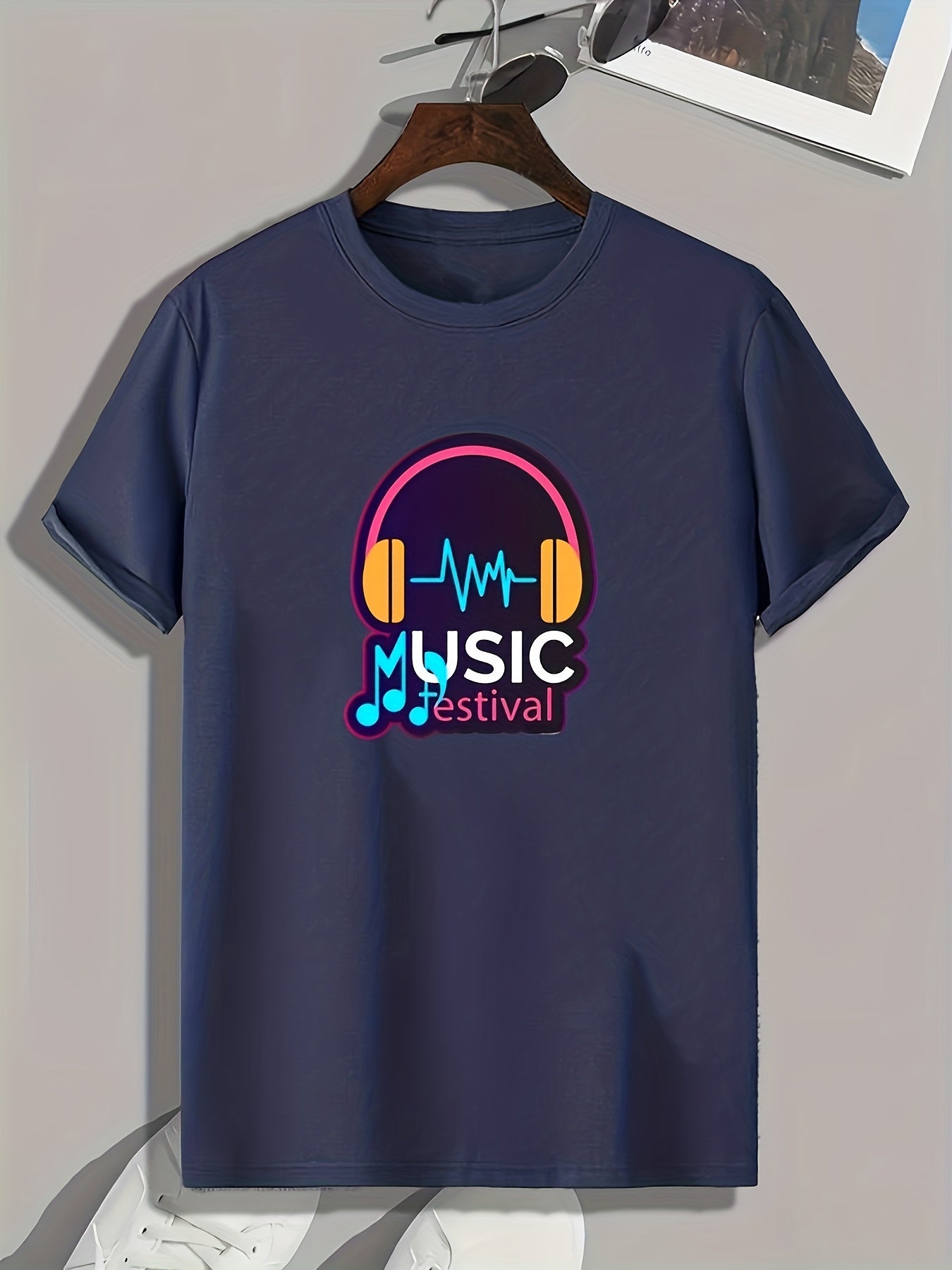 Music Pattern Print Men's Sports T-shirt for Fitness Activities