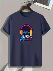 Music Pattern Print Men's Sports T-shirt for Fitness Activities