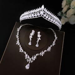 Silvery Bridal Jewelry Set Crystal Choker Necklace Earrings Bracelet