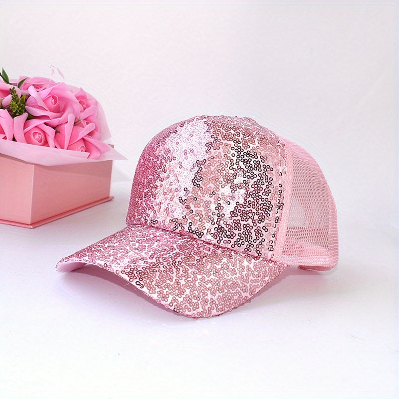 Sequin Mesh Baseball Cap Sun Protection Hat For Outdoor Holiday
