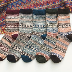5 Pairs Geometric Pattern Ethnic Style Socks Women's Stockings