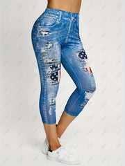 American Flag Print Cropped Leggings Skinny Casual Leggings Women's Clothing