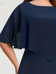 Solid Layered Cloak Round Neck Maxi Dress