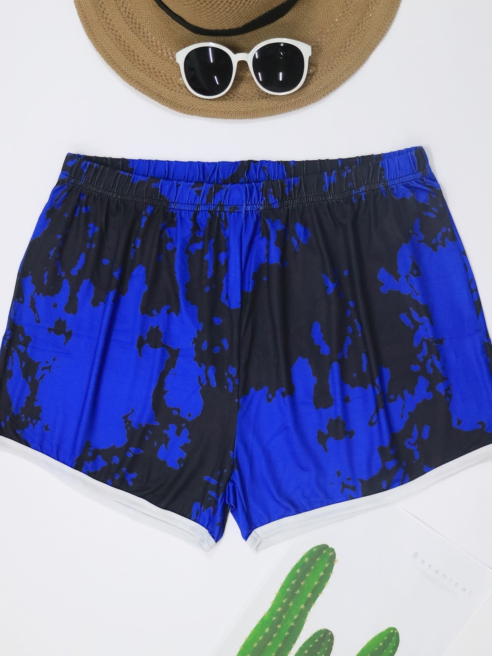 Tie Dye Print High Rise Shorts Women's Plus Slight Stretch Loose Fit