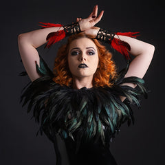 Gothic Rhinestone Feather Gloves Lace Cuff Wristband Cosplay Wedding Halloween