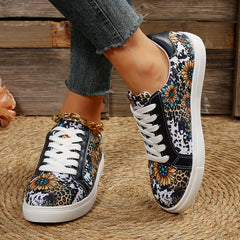 Sunflower Print Sneakers Round Toe Low Top Flat Shoes Lightweight Walking