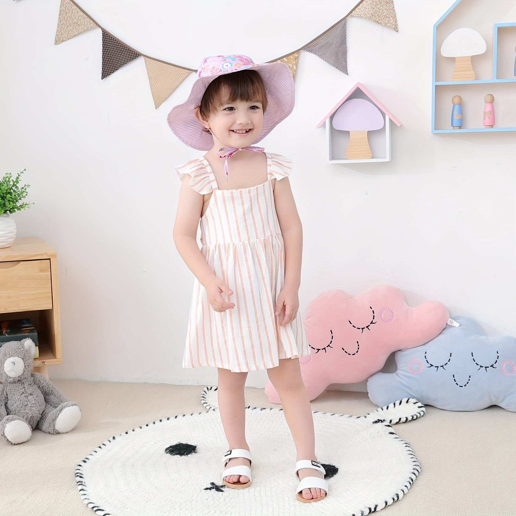 Teen Casual Butterfly Graphic Print Sun Hat, Adjustable Breathable Wide Brim Hat