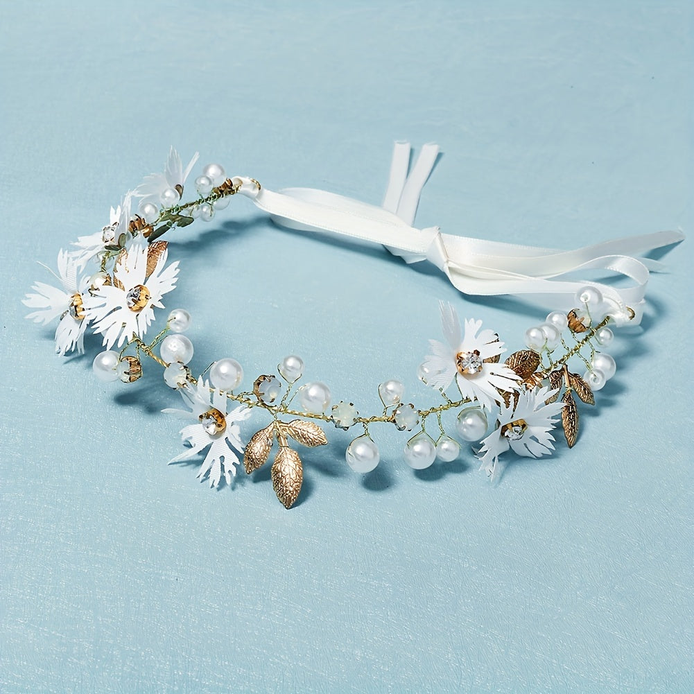 Fabric Simulation Flower Headband Faux Pearl Rhinestone Hair Band