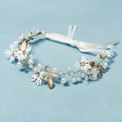 Fabric Simulation Flower Headband Faux Pearl Rhinestone Hair Band