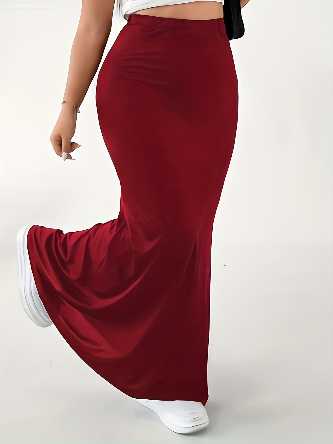 Sexy Mermaid Maxi Skirt Solid Elastic High Rise Stretch