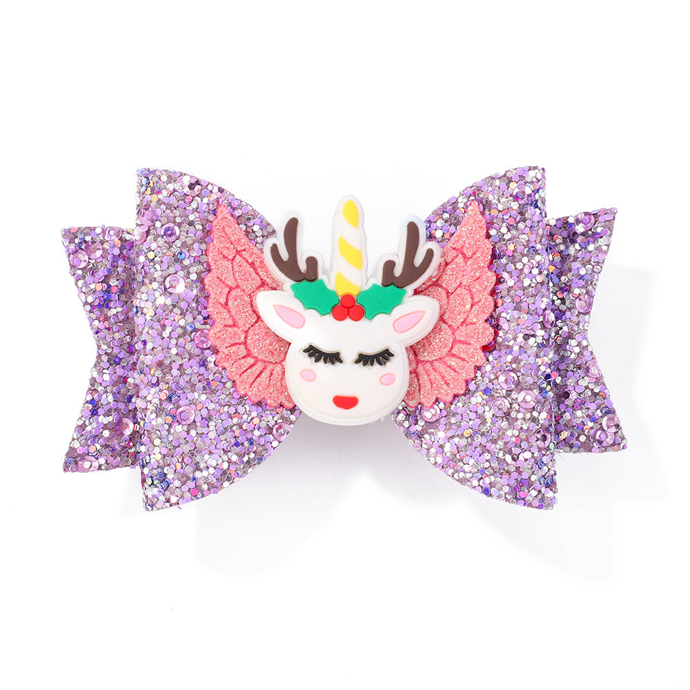 Cartoon Sequins Unicorn Bow Hair Clip for Girls