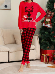 Christmas Pajamas Set Plaid Reindeer Tee & Joggers
