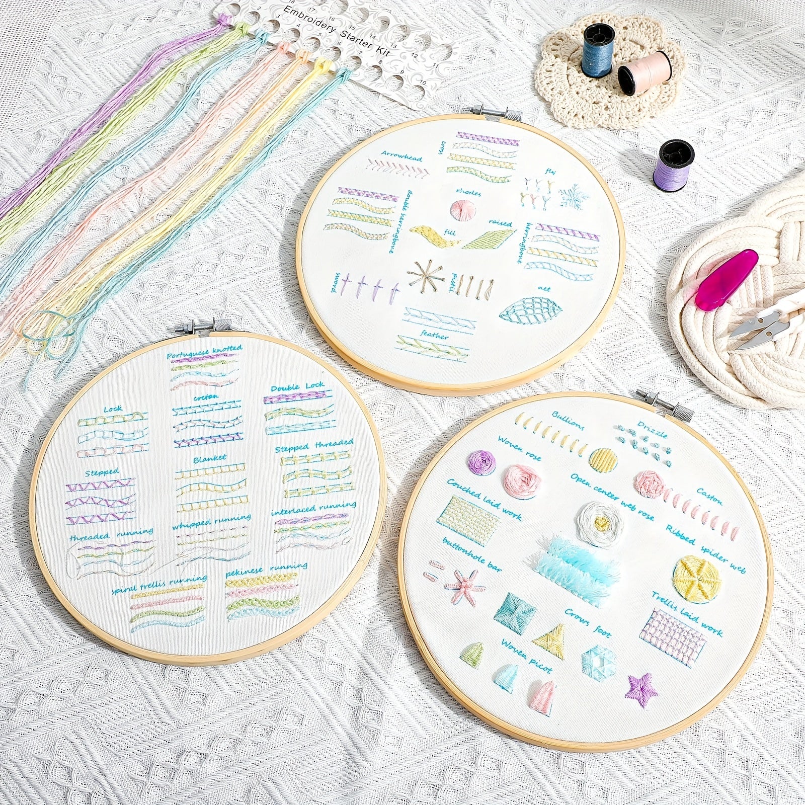 5 Sets Embroidery Starters Kit For Beginners - Stamped Cross Stitch