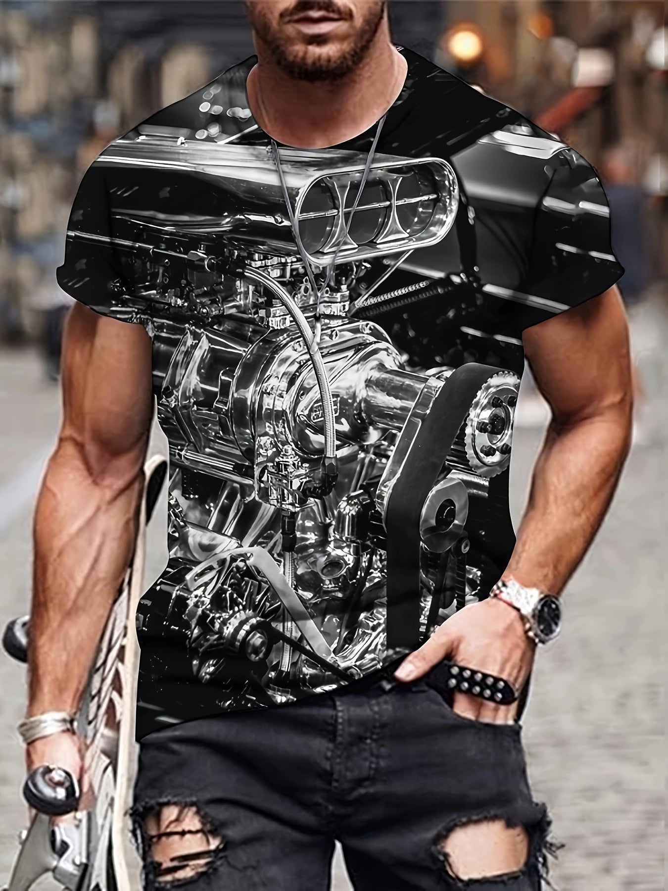 Men's 3D Motorcycle Graphic T shirt Casual Mid Stretch Breathable Tee