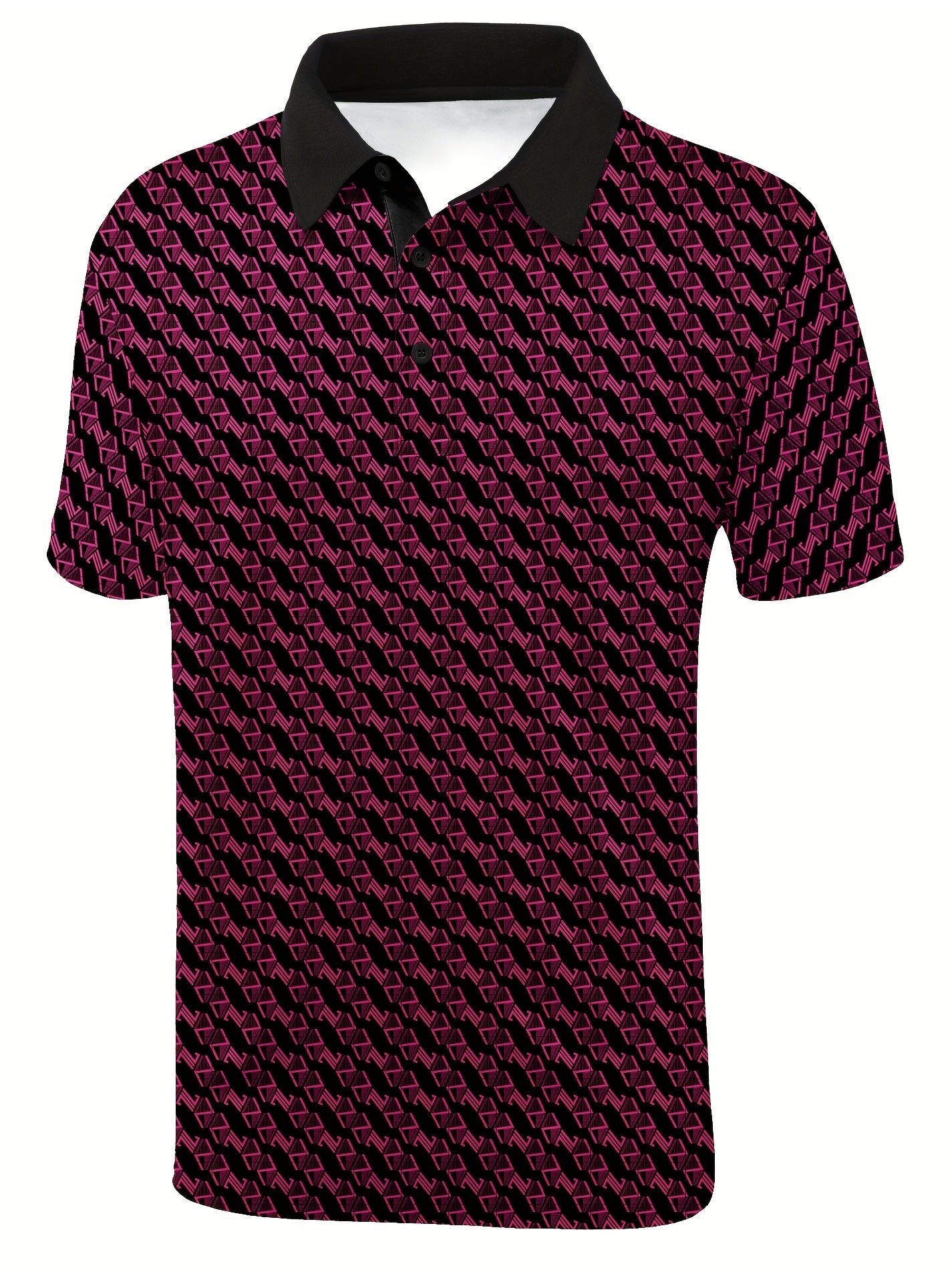 Men's Geo Polo Shirt Casual Stretch Lapel Button Up Short Sleeve Polo