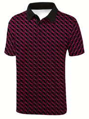 Men's Geo Polo Shirt Casual Stretch Lapel Button Up Short Sleeve Polo