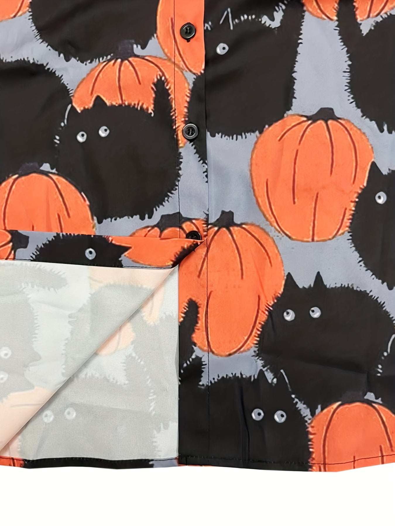 Halloween Blouse Women's Cat & Pumpkin Print Button Up