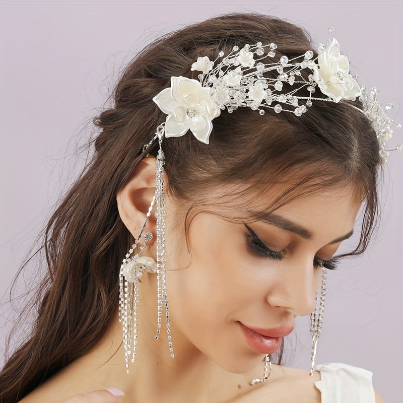 Crystal Bridal Jewelry Headband Rhinestone Flower Hairband Set