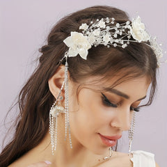 Crystal Bridal Jewelry Headband Rhinestone Flower Hairband Set