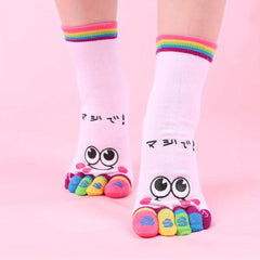Cartoon Print Toe Socks Colorful Women's Sports Socks