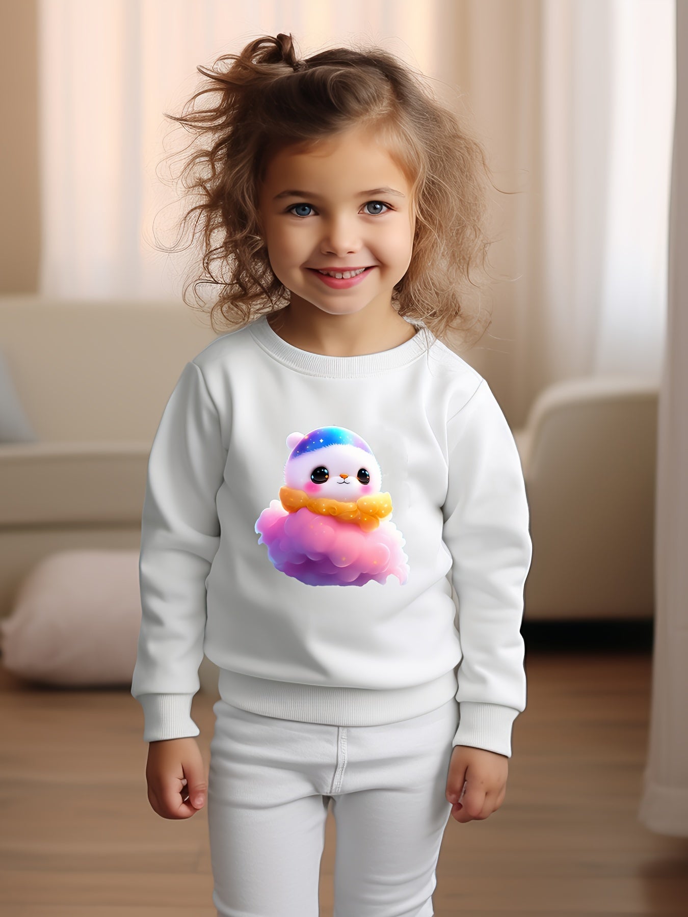 Cartoon Pattern Print Girls Pullover Sweatshirt for Fall Winter