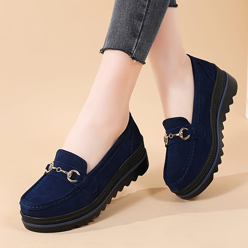 Women's Metal Platform Loafers Slip On Shoes